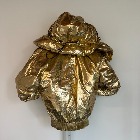 Calvin Klein Gold Metallic Jacket with Detachable Hood - Picture 2 of 11
